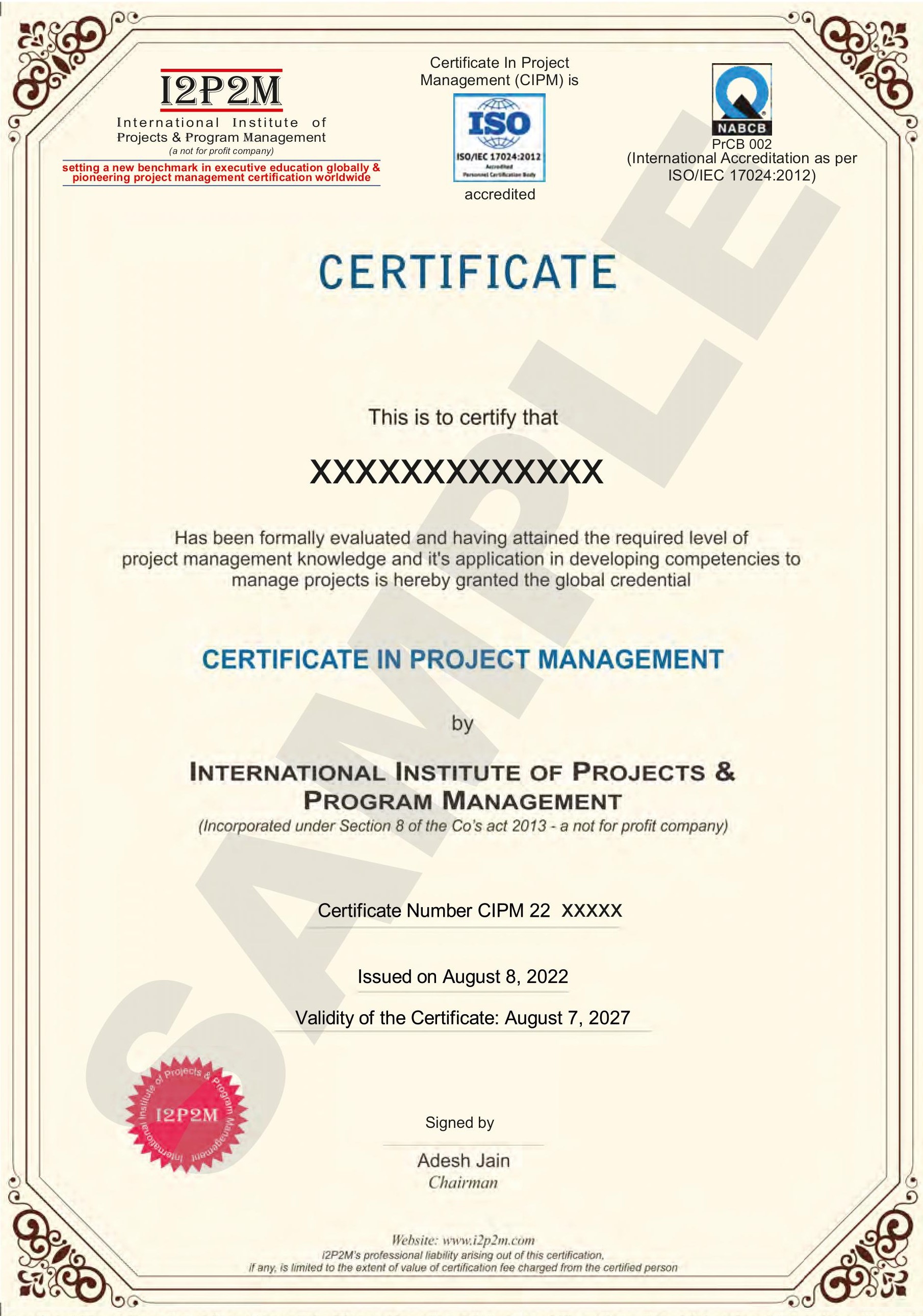 CIPM Sample Certificate